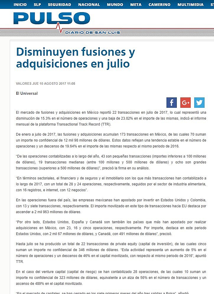 Diminuyen fusiones y adquisiciones en julio